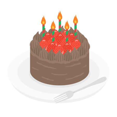 Illustration of a birthday cake on a plateのイラスト素材
