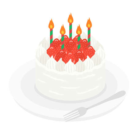 Illustration of a birthday cake on a plateのイラスト素材