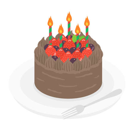 Illustration of a birthday cake on a plateのイラスト素材