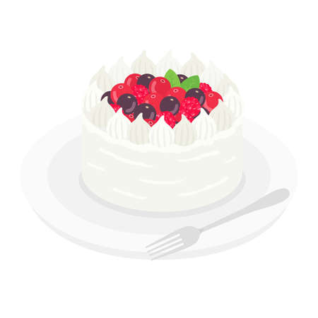 Illustration of a berry cake on a plateのイラスト素材