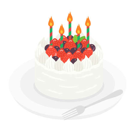 Illustration of a birthday cake on a plateのイラスト素材