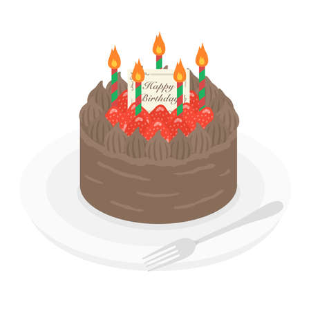 Illustration of a birthday cake on a plateのイラスト素材