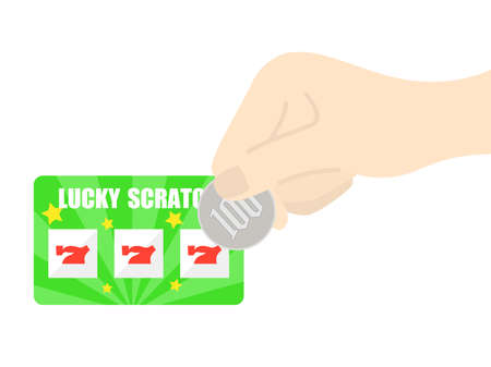 Illustration of cutting scratch cards with coinsのイラスト素材