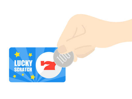 Illustration of cutting scratch cards with coinsのイラスト素材