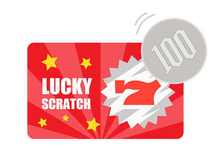 Illustration of cutting scratch cards with coinsのイラスト素材