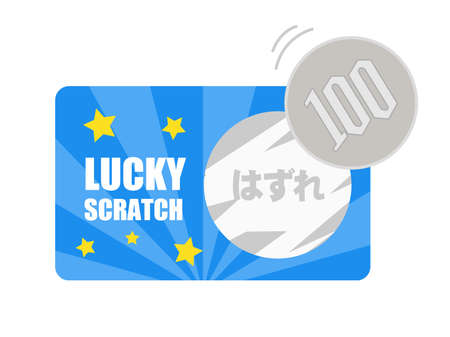 Illustration of cutting scratch cards with coinsのイラスト素材