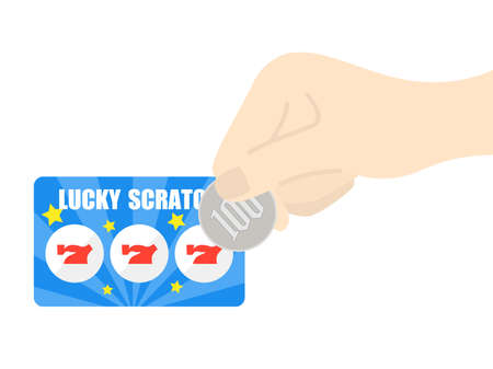 Illustration of cutting scratch cards with coinsのイラスト素材