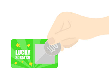 Illustration of cutting scratch cards with coinsのイラスト素材