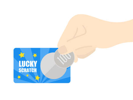Illustration of cutting scratch cards with coinsのイラスト素材