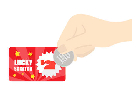 Illustration of cutting scratch cards with coinsのイラスト素材