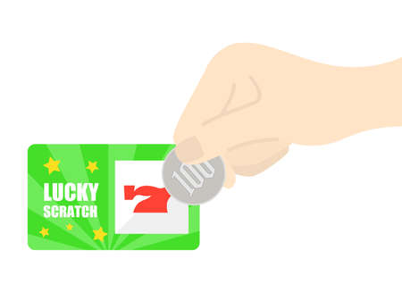 Illustration of cutting scratch cards with coinsのイラスト素材