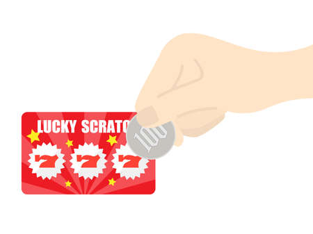 Illustration of cutting scratch cards with coinsのイラスト素材