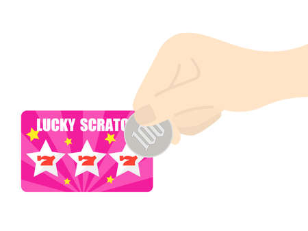 Illustration of cutting scratch cards with coinsのイラスト素材