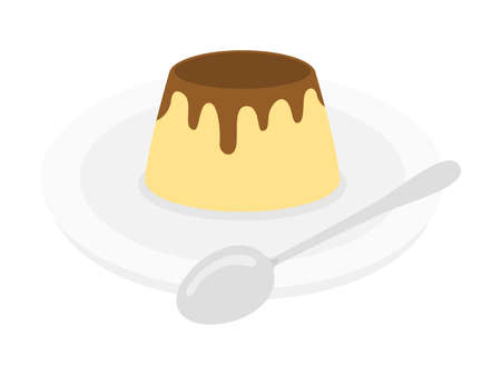 Illustration of pudding on a plateのイラスト素材