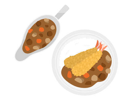 Illustration of fried shrimp curry and riceのイラスト素材