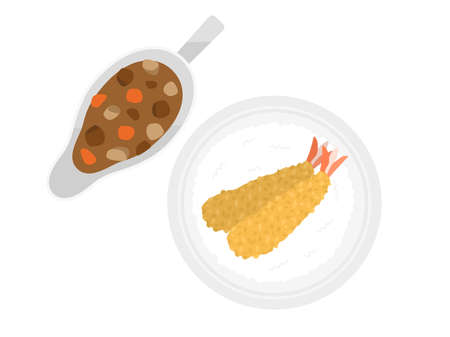 Illustration of fried shrimp curry and riceのイラスト素材