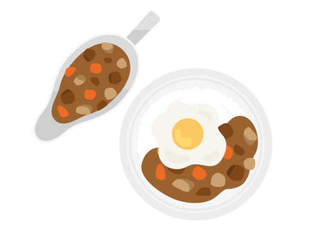 Illustration of fried egg curry and riceのイラスト素材