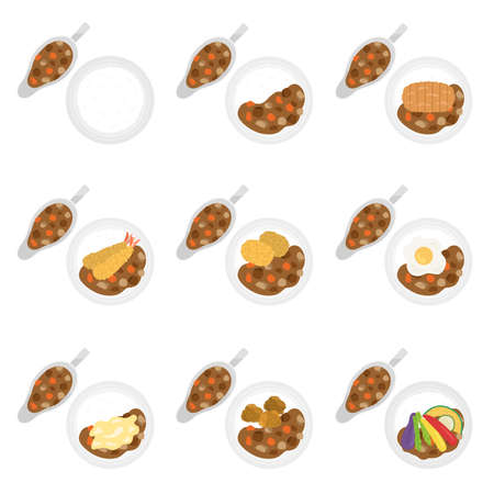 Curry and rice illustration setのイラスト素材