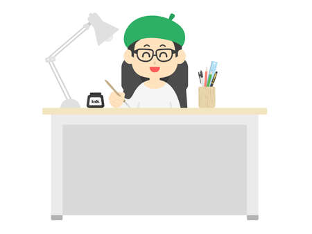 Illustration of a male cartoonist wearing a beretのイラスト素材