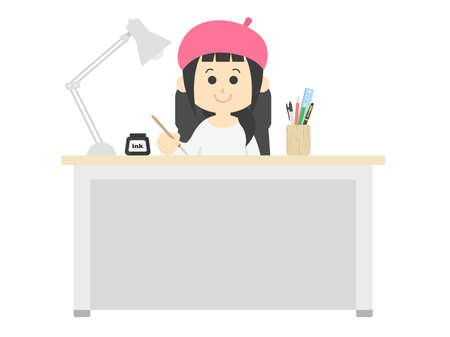 Illustration of a female cartoonist wearing a beretのイラスト素材