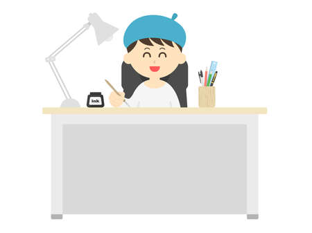 Illustration of a male cartoonist wearing a beretのイラスト素材