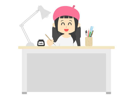 Illustration of a female cartoonist wearing a beretのイラスト素材