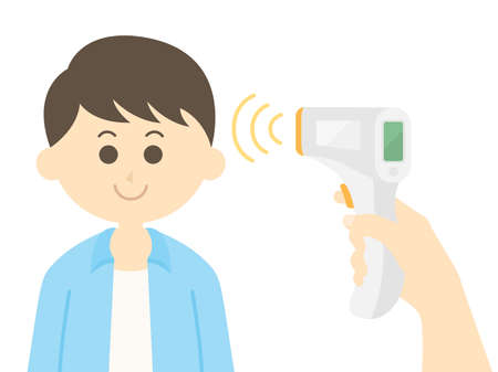 Illustration of a man being tested for temperatureのイラスト素材