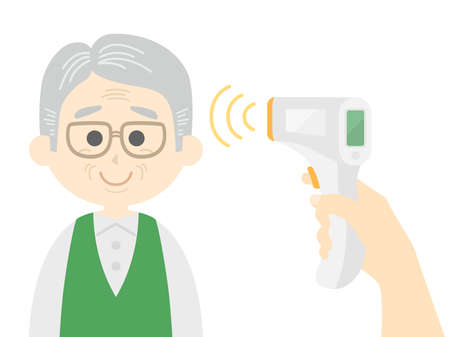 Illustration of a man being tested for temperatureのイラスト素材