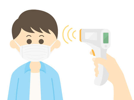 Illustration of a man being tested for temperatureのイラスト素材
