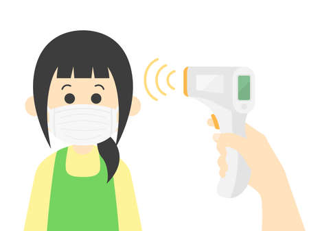 Illustration of a woman being tested for temperatureのイラスト素材
