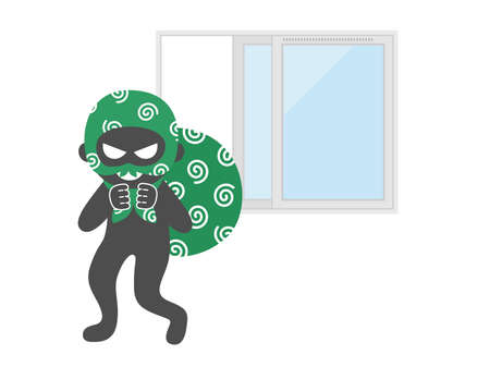 Illustration of a thief breaking through a windowのイラスト素材