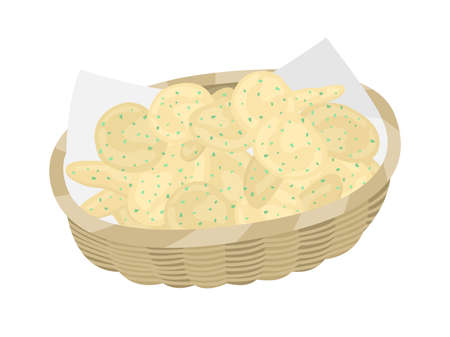 Illustration of potato chips in a basketのイラスト素材