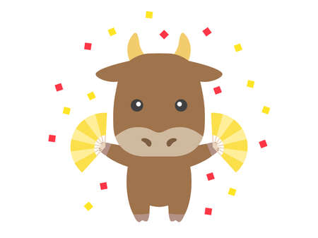 Illustration of a cow character with a fanのイラスト素材