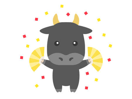 Illustration of a cow character with a fanのイラスト素材