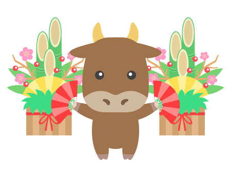Illustration of a cow character with a fanのイラスト素材