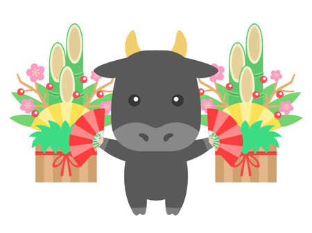 Illustration of a cow character with a fanのイラスト素材