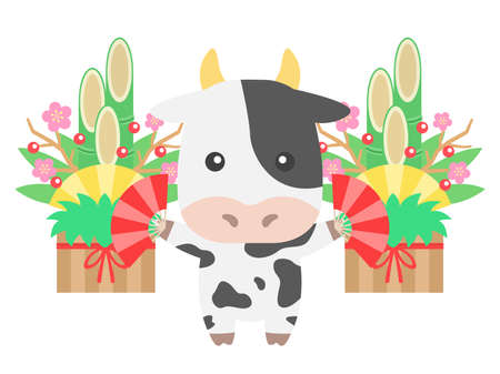 Illustration of a cow character with a fanのイラスト素材