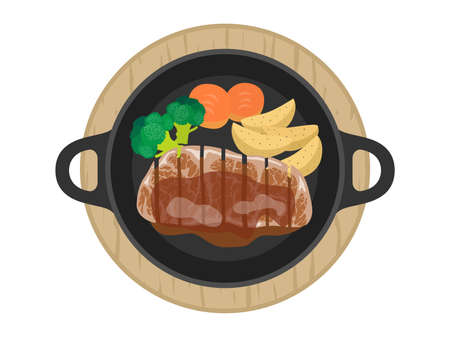 Illustration of steak on a steel plateのイラスト素材