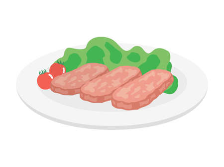 Illustration of luncheon meat on a plateのイラスト素材
