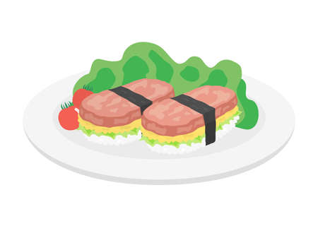 Illustration of luncheon meat on a plateのイラスト素材