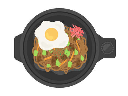 Illustration of making yakisoba on a hot plateのイラスト素材