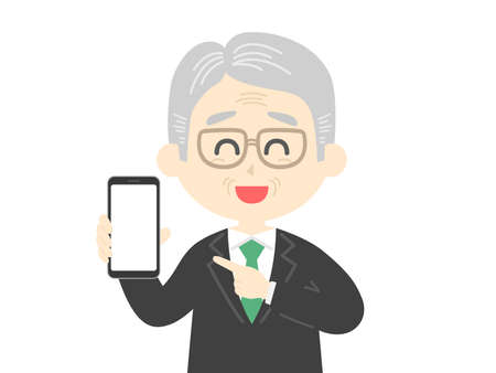 Illustration of an elderly man on a smartphone screenのイラスト素材