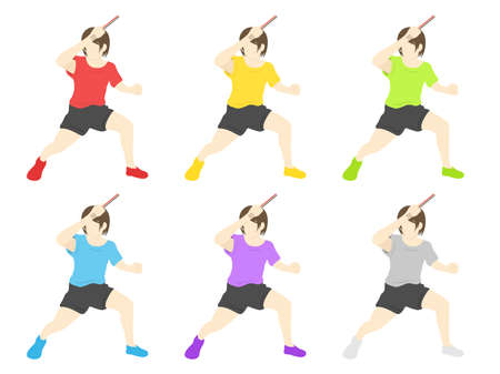Illustrated set of female table tennis playersのイラスト素材