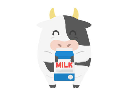 Illustration of a cow character with a milk carnのイラスト素材