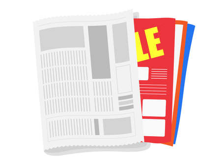 Illustrations of newspapers and folding flyersのイラスト素材