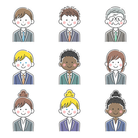 Illustration set of smiling businessmen of various racesのイラスト素材