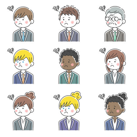 Illustration set of businessmen in trouble of various racesのイラスト素材