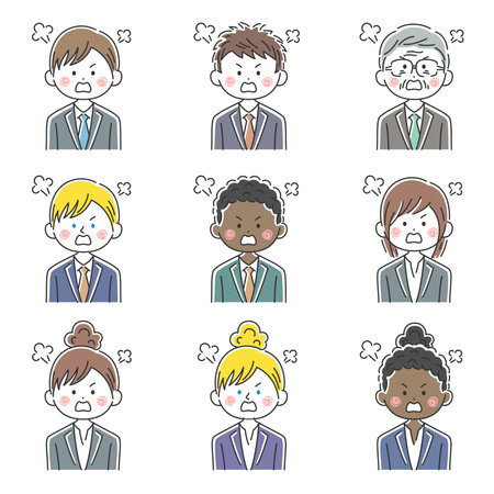 Illustration set of angry businessmen of various racesのイラスト素材