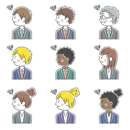 Illustration set of businessmen in trouble of various racesのイラスト素材