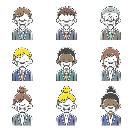 Illustration set of businessman in maskのイラスト素材